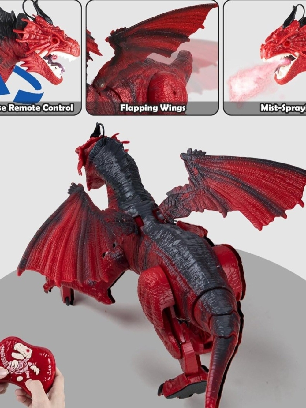 Red Remote Control Fire-Breathing Dragon Action Figure - Picture 3 of 12